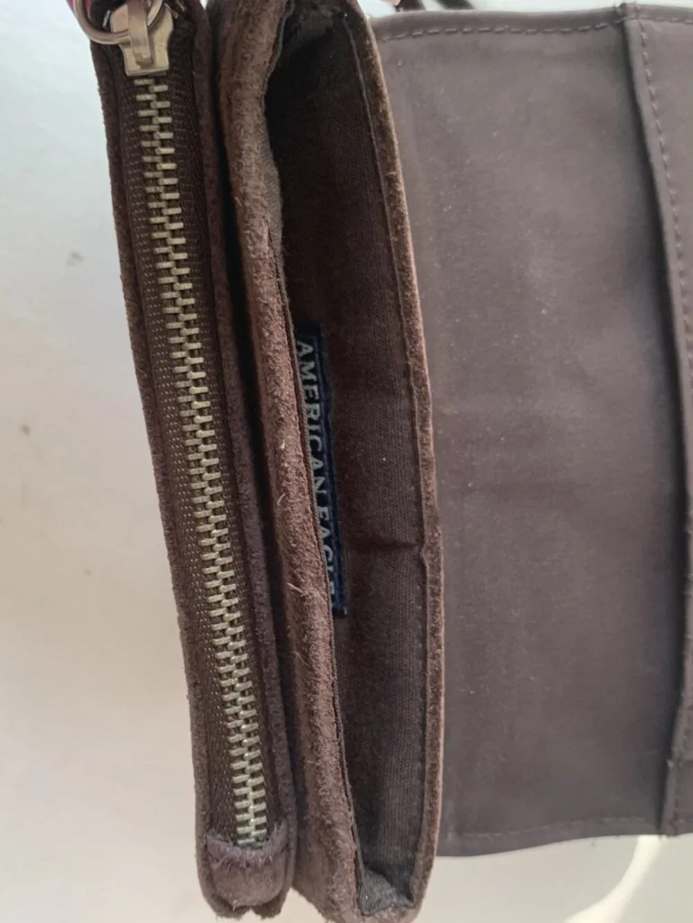 American Eagle Vintage Y2k Suede Wallet Dark Brown Lace Up Small Bifold Boho Hip